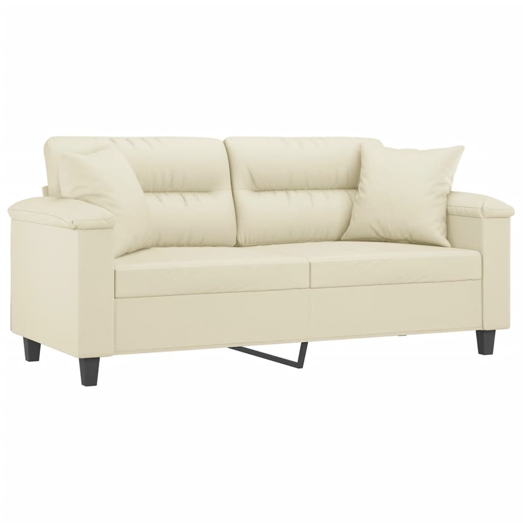 Sofá 2 lugares + almofadas decorativas 140cm couro artif. creme