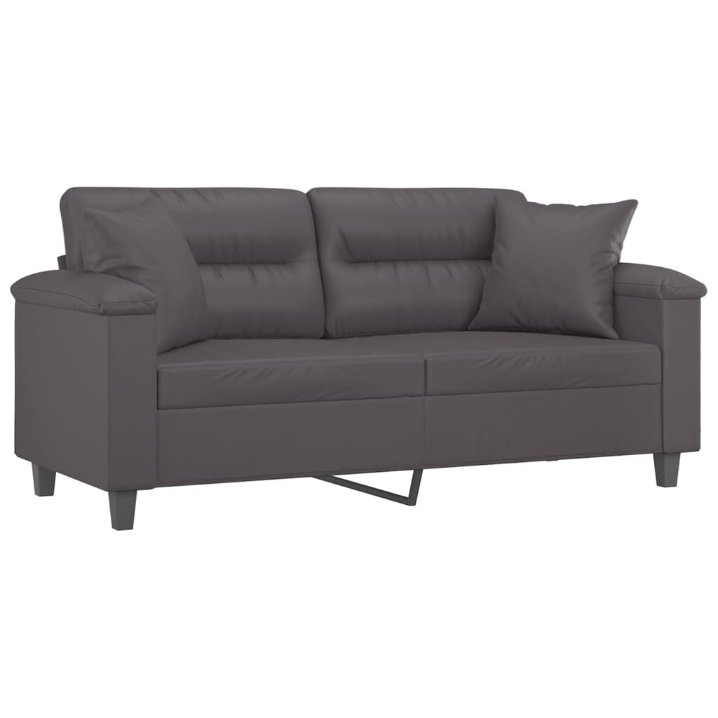 Sofá 2 lugares + almofadas decorativas 140cm couro artif. cinza