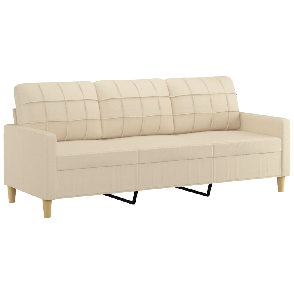 Sofá de 3 lugares com apoio de pés 180 cm tecido cor creme