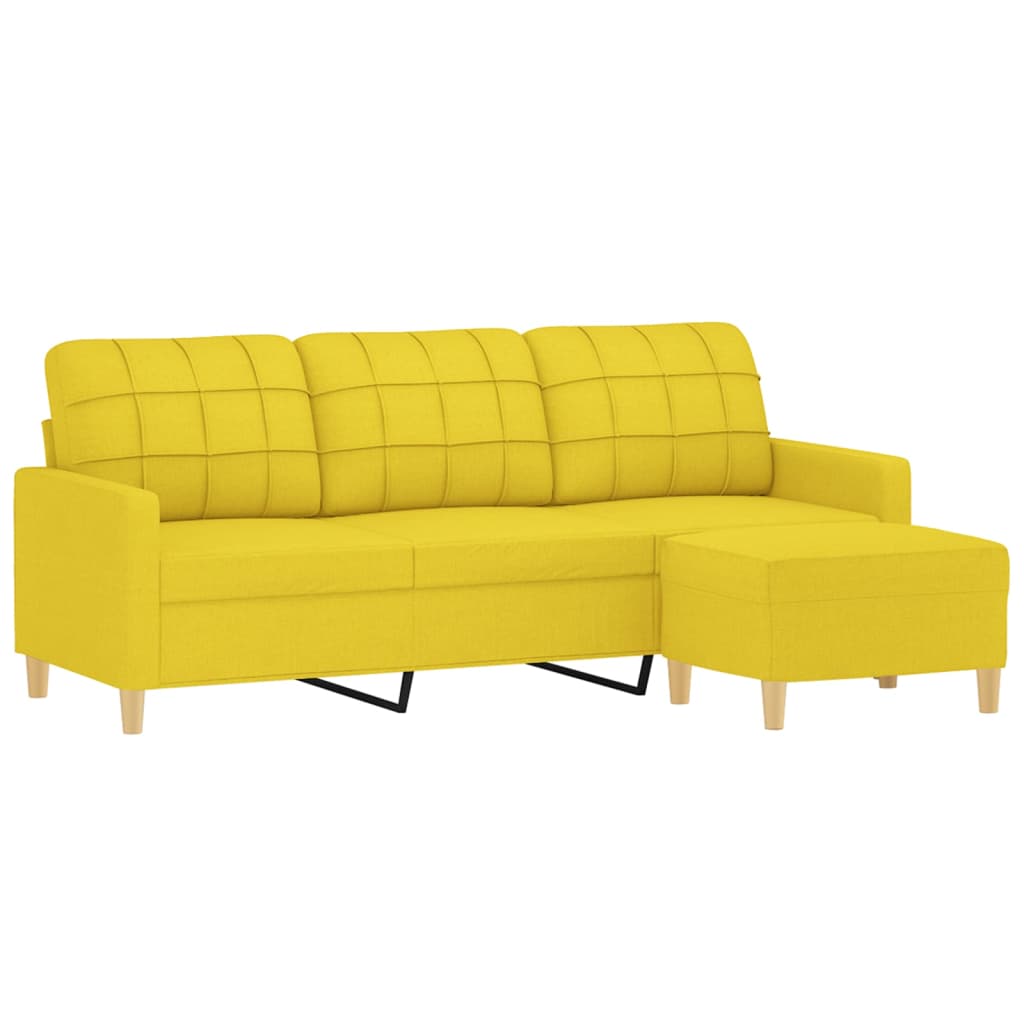 3-seater sofa with footrest 180 cm light yellow fabric