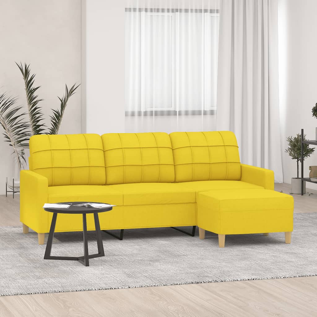 3-seater sofa with footrest 180 cm light yellow fabric