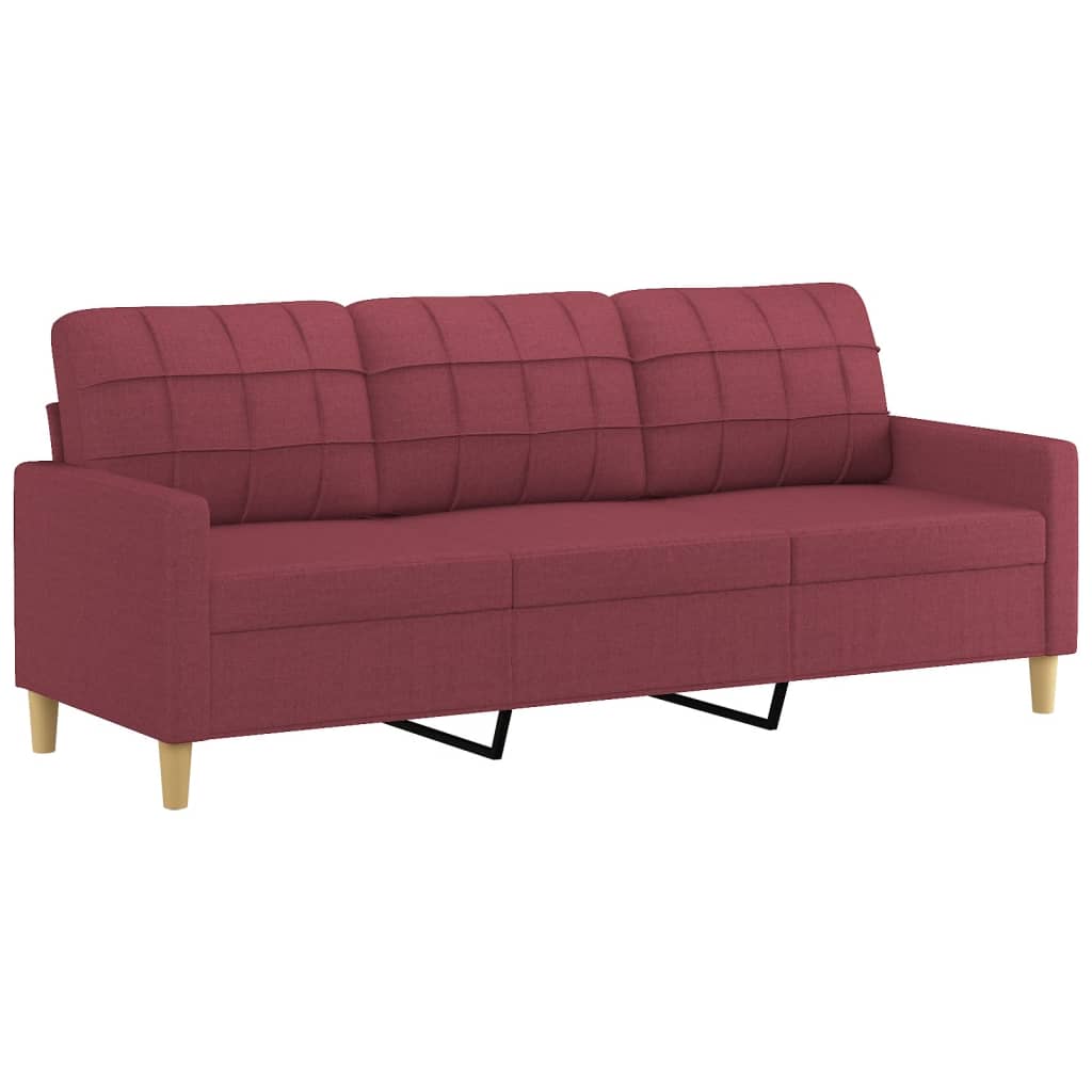 Sofá de 3 lugares com apoio de pés 180 cm tecido vermelho tinto