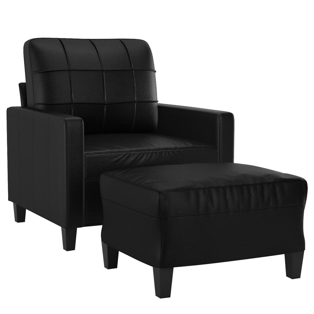 Poltrona com apoio de pés couro artificial 60 cm preto
