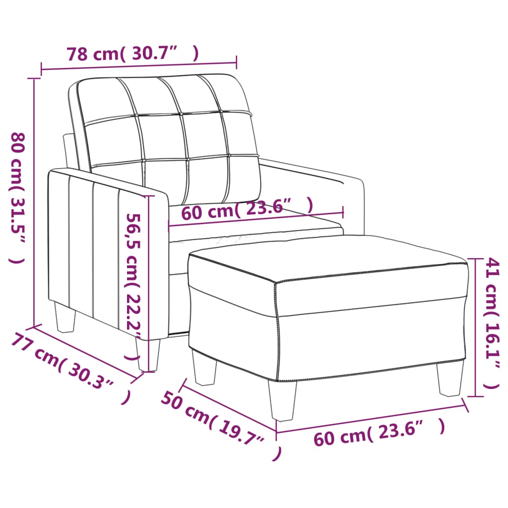 Poltrona com apoio de pés couro artificial 60 cm preto