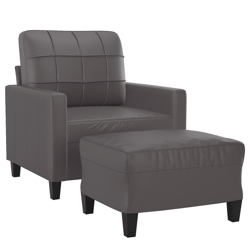 Poltrona com apoio de pés couro artificial 60 cm cinzento