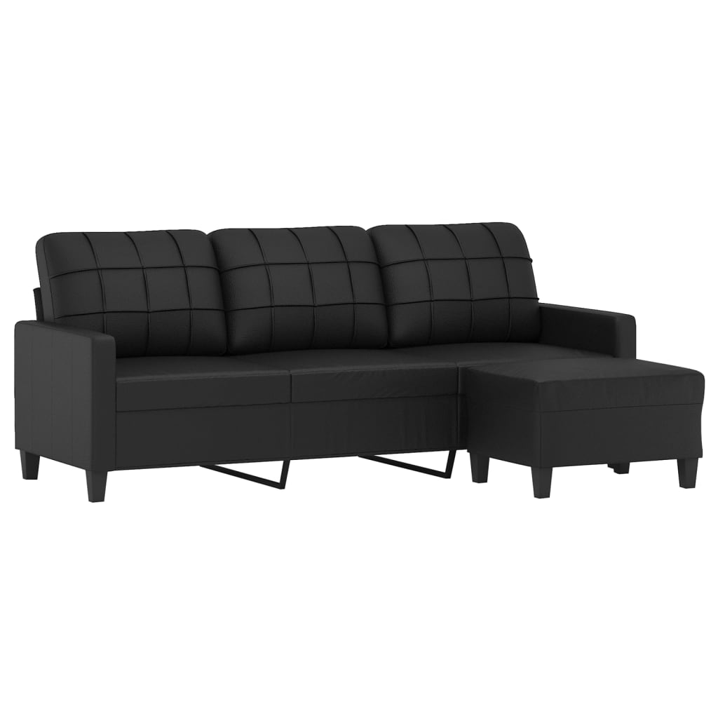 Sofá de 3 lugares c/ apoio de pés 180 cm couro artificial preto