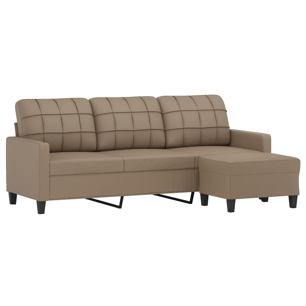 Sofá 3 lugares c/ apoio pés 180 cm couro artificial cappuccino