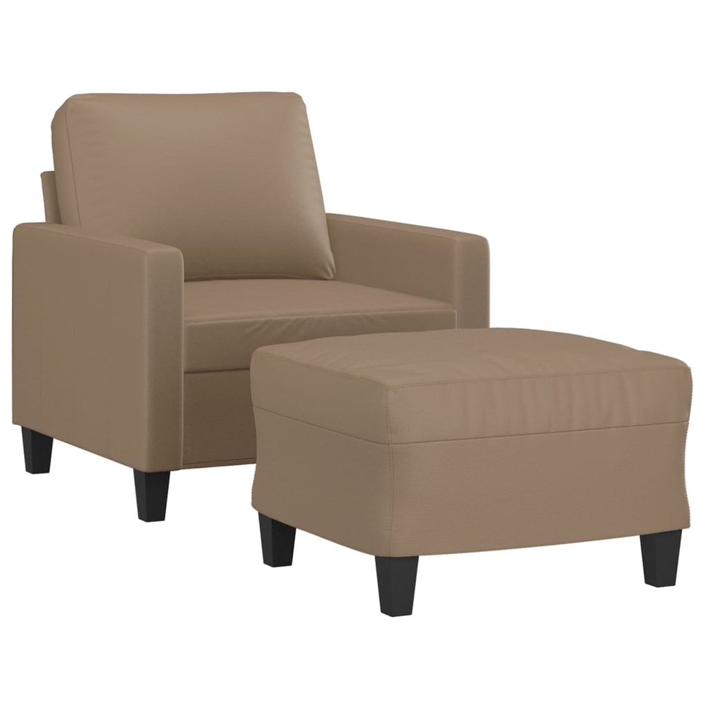 Poltrona com apoio de pés 60 cm couro artificial cappuccino