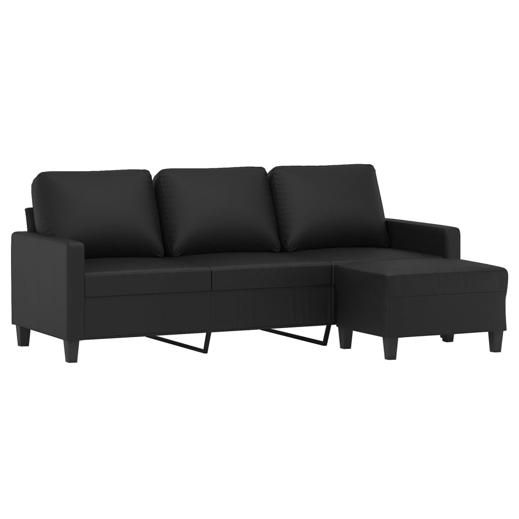 Sofá de 3 lugares c/ apoio de pés 180 cm couro artificial preto