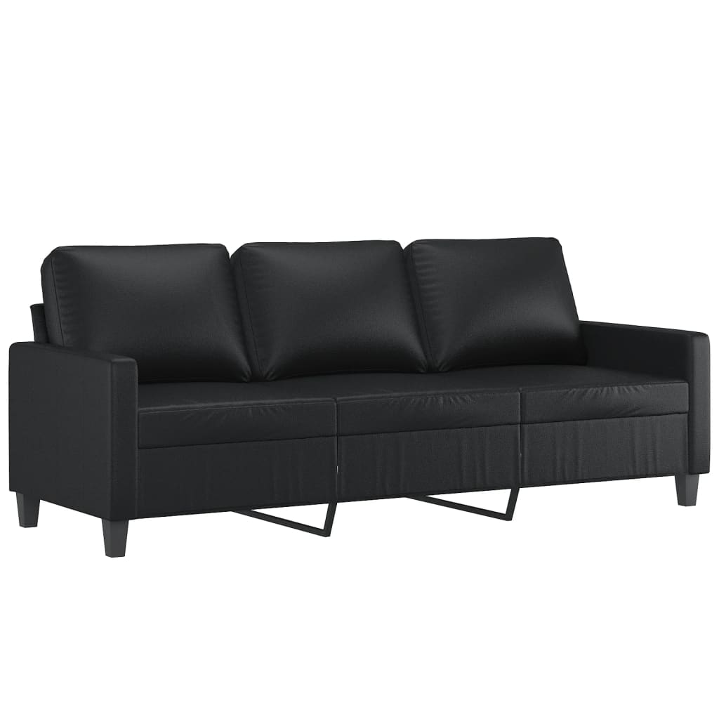 Sofá de 3 lugares c/ apoio de pés 180 cm couro artificial preto