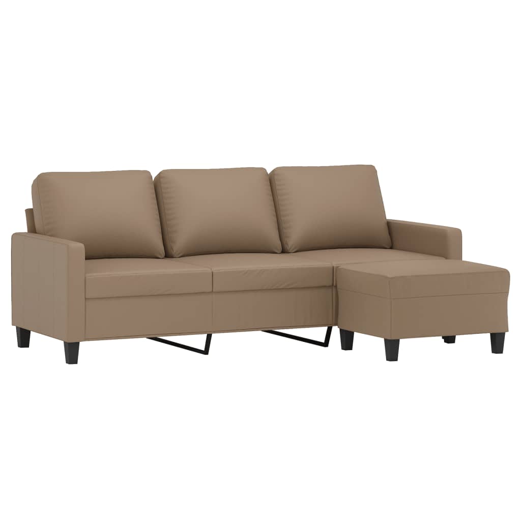 Sofá 3 lugares c/ apoio pés 180 cm couro artificial cappuccino