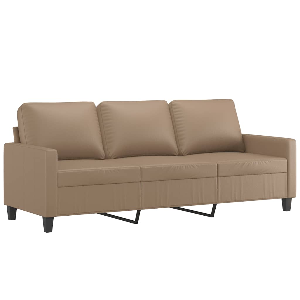 Sofá 3 lugares c/ apoio pés 180 cm couro artificial cappuccino