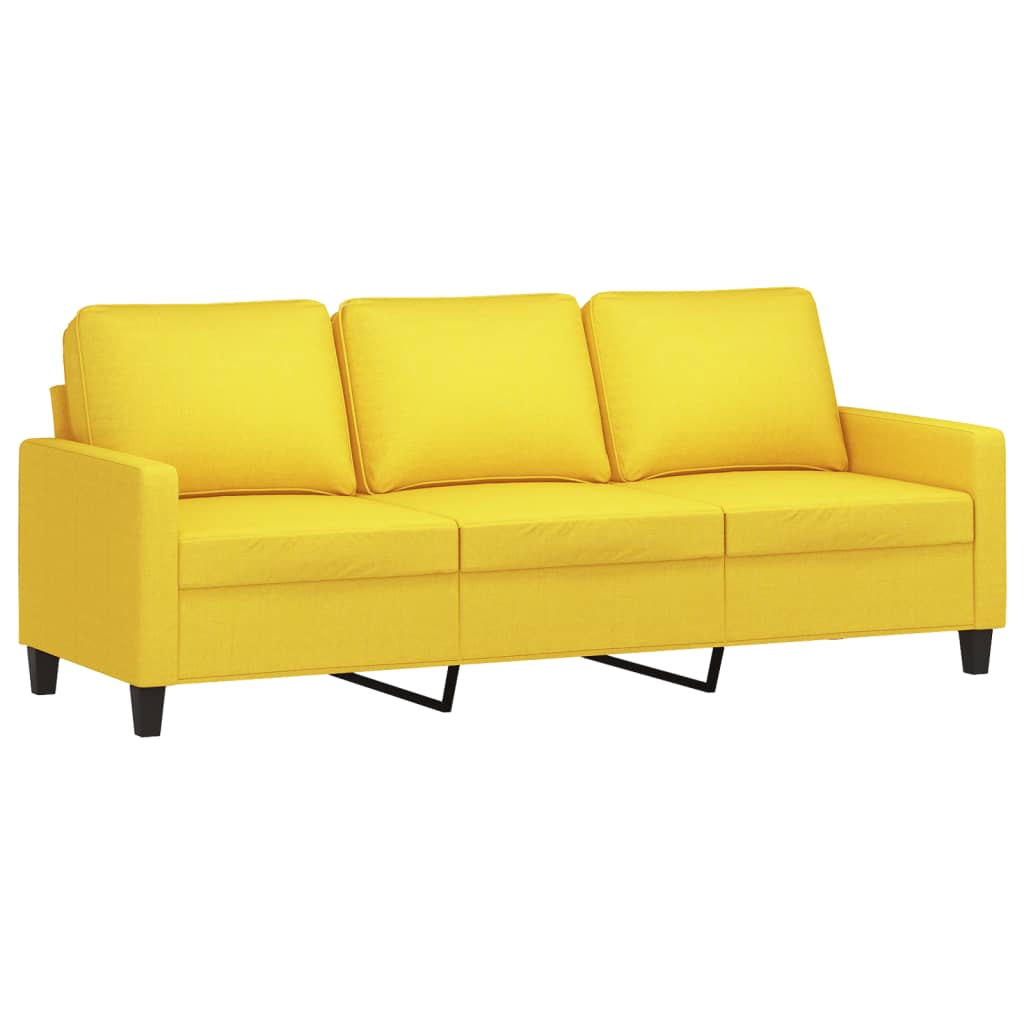 Sofá de 3 lugares com apoio de pés 180 cm tecido amarelo-claro