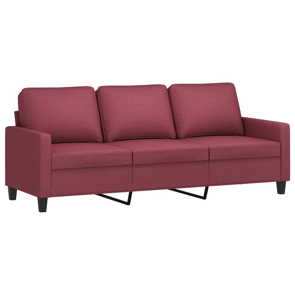 Sofá de 3 lugares com apoio de pés 180 cm tecido vermelho tinto