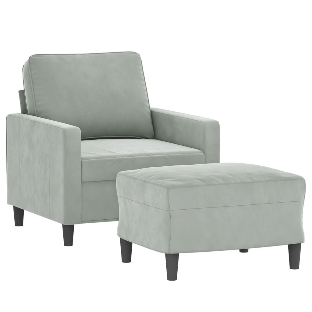 Poltrona com apoio de pés 60 cm veludo cinzento-claro