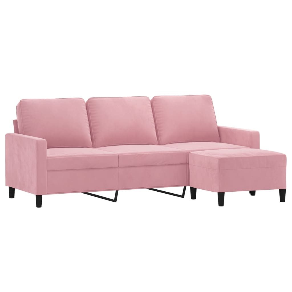 Sofá de 3 lugares com apoio de pés 180 cm veludo rosa