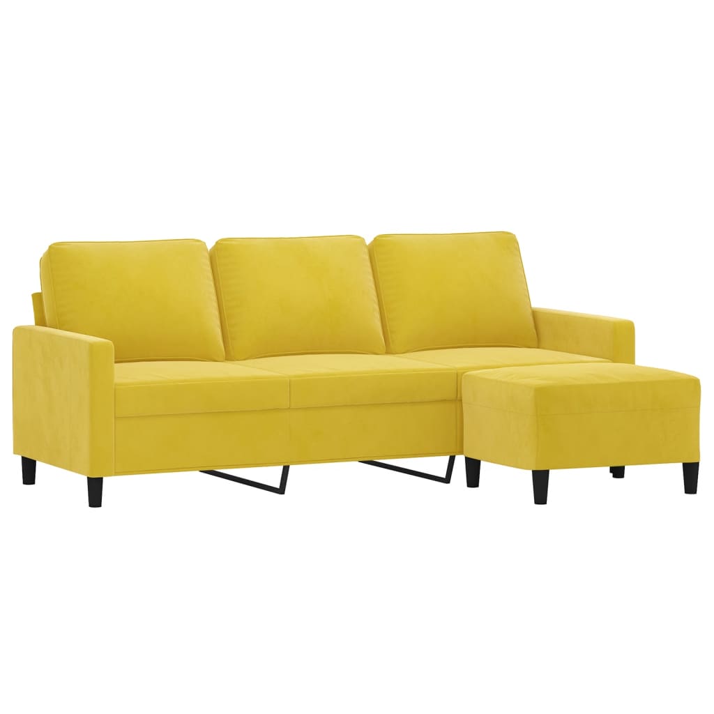 Sofá de 3 lugares com apoio de pés 180 cm veludo amarelo