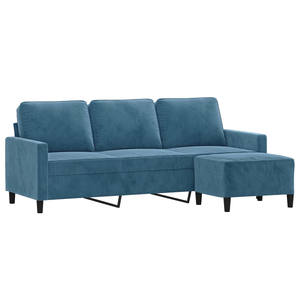 Sofá de 3 lugares com apoio de pés 180 cm veludo azul