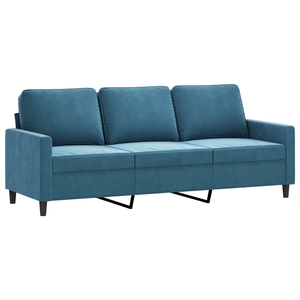 Sofá de 3 lugares com apoio de pés 180 cm veludo azul