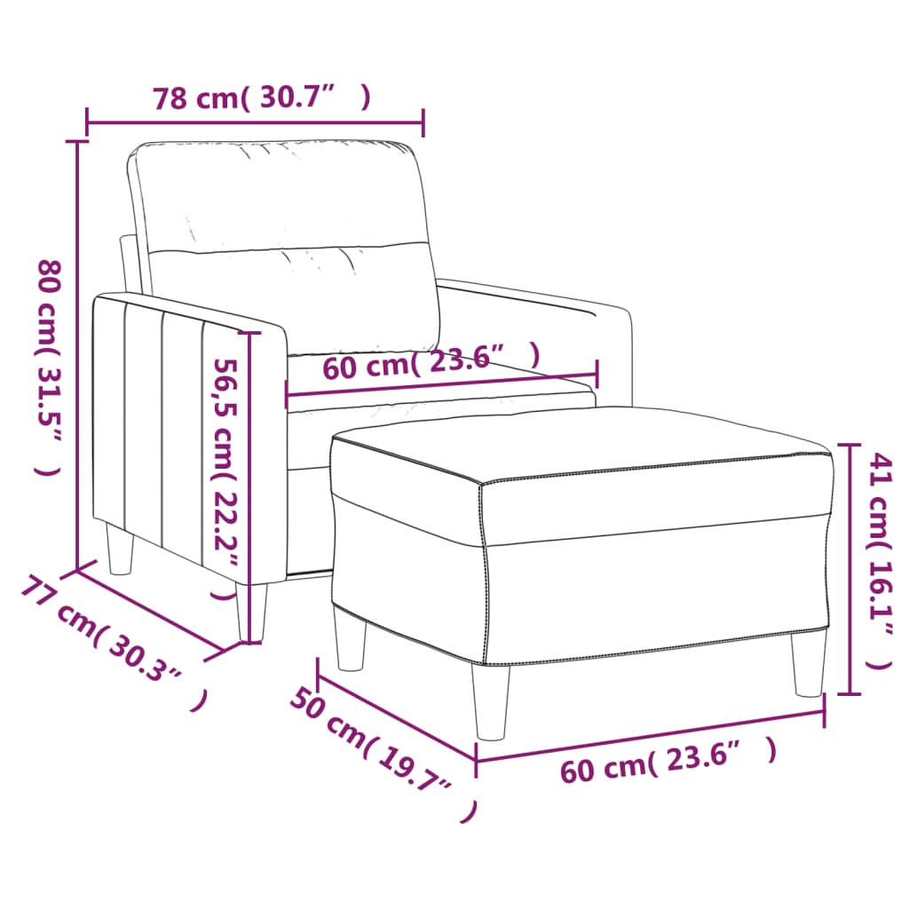 Armchair with footrest 60 cm light yellow fabric