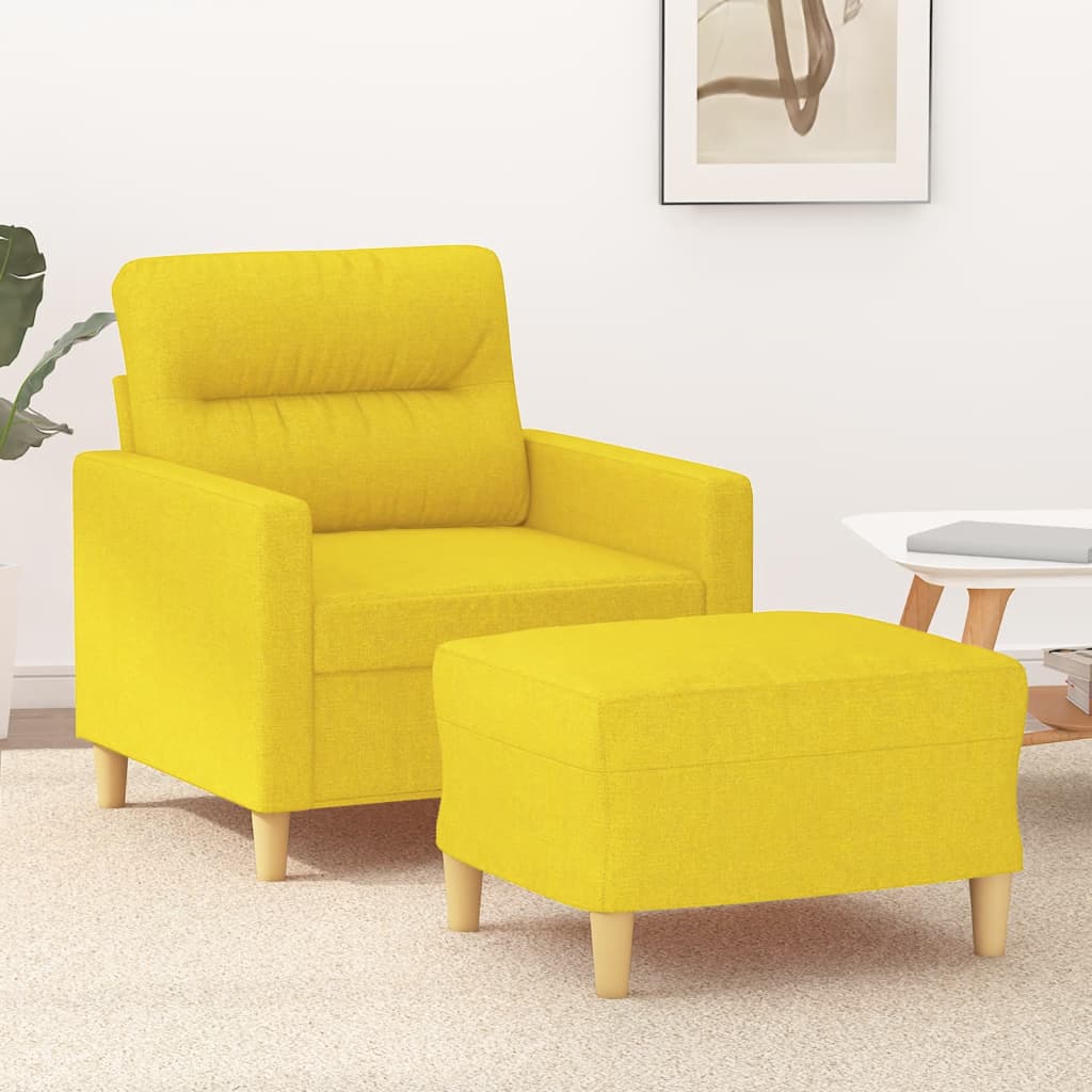 Armchair with footrest 60 cm light yellow fabric