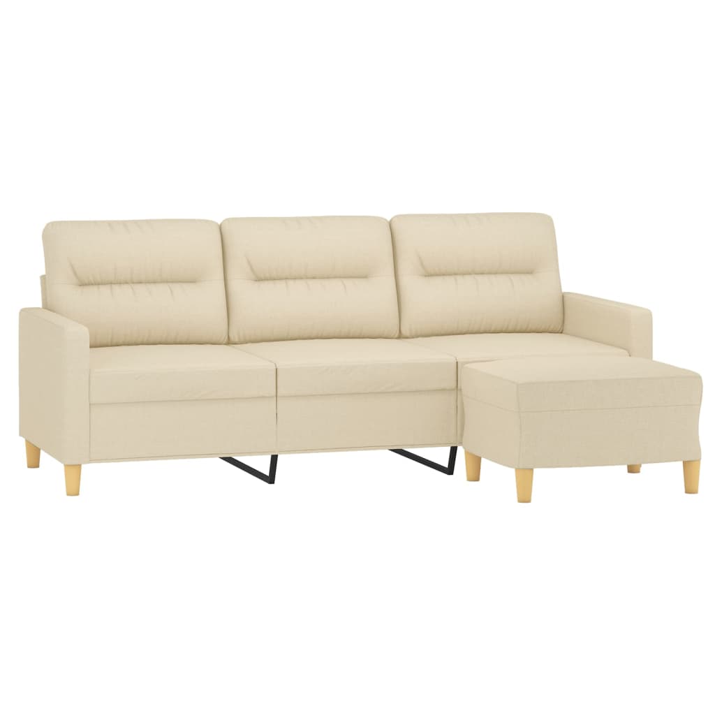Sofá de 3 lugares com apoio de pés 180 cm tecido cor creme