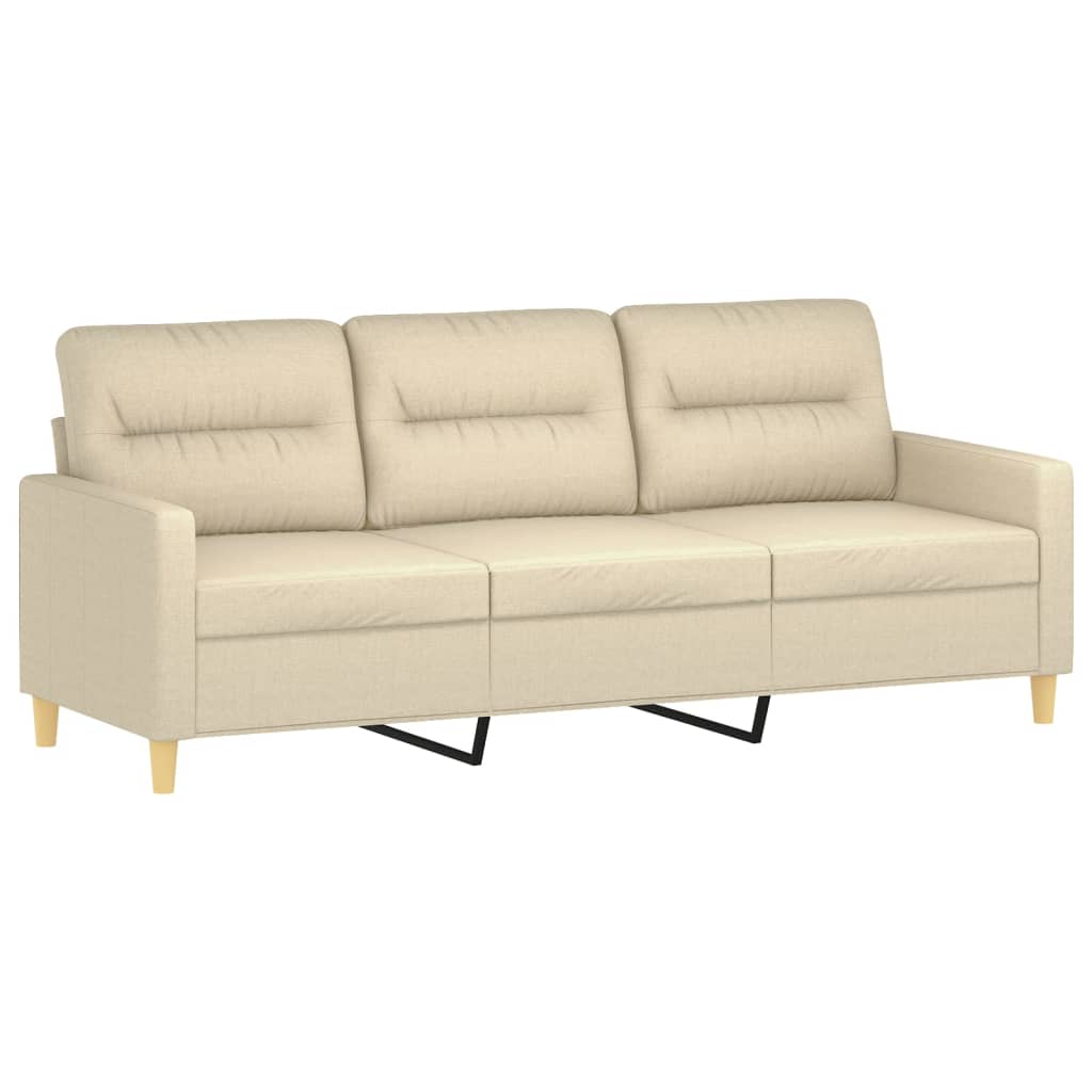 Sofá de 3 lugares com apoio de pés 180 cm tecido cor creme