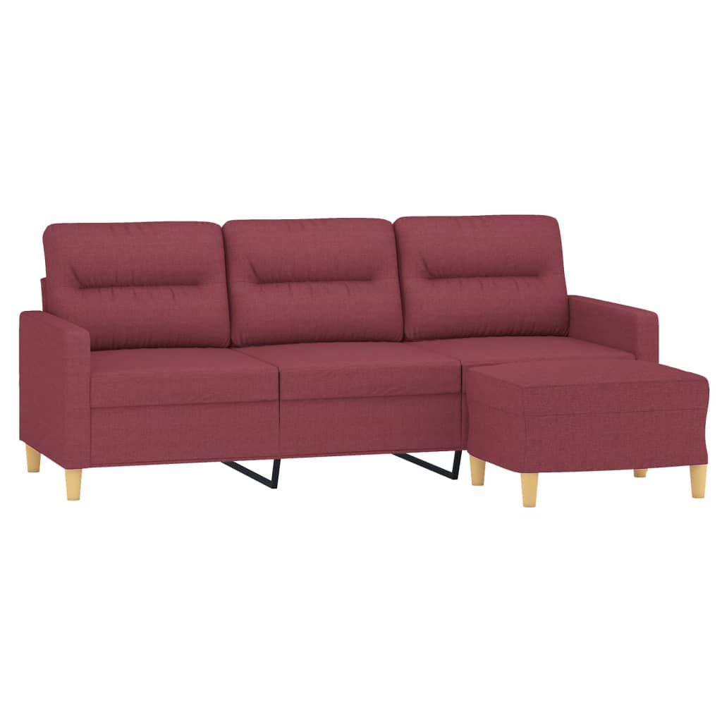 Sofá de 3 lugares com apoio de pés 180 cm tecido vermelho tinto