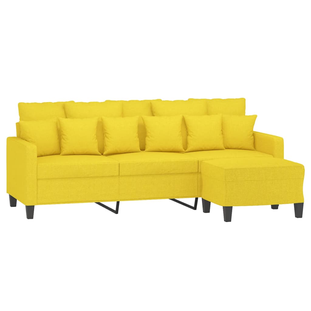 Sofá de 3 lugares com apoio de pés 180 cm tecido amarelo-claro