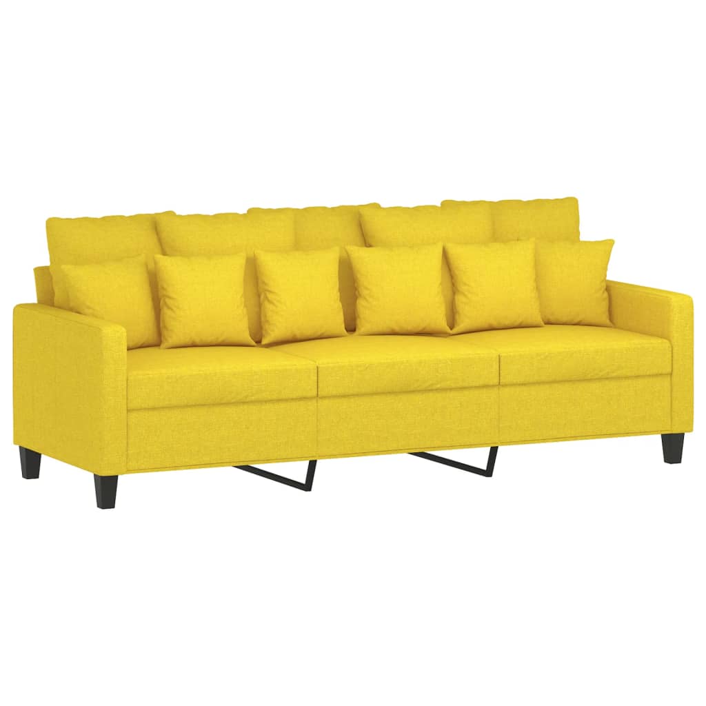 Sofá de 3 lugares com apoio de pés 180 cm tecido amarelo-claro