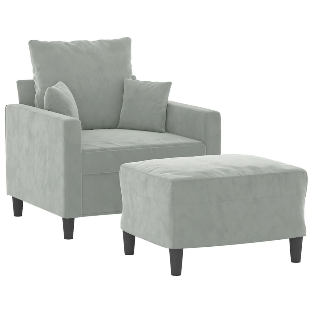 Poltrona com apoio de pés 60 cm veludo cinzento-claro