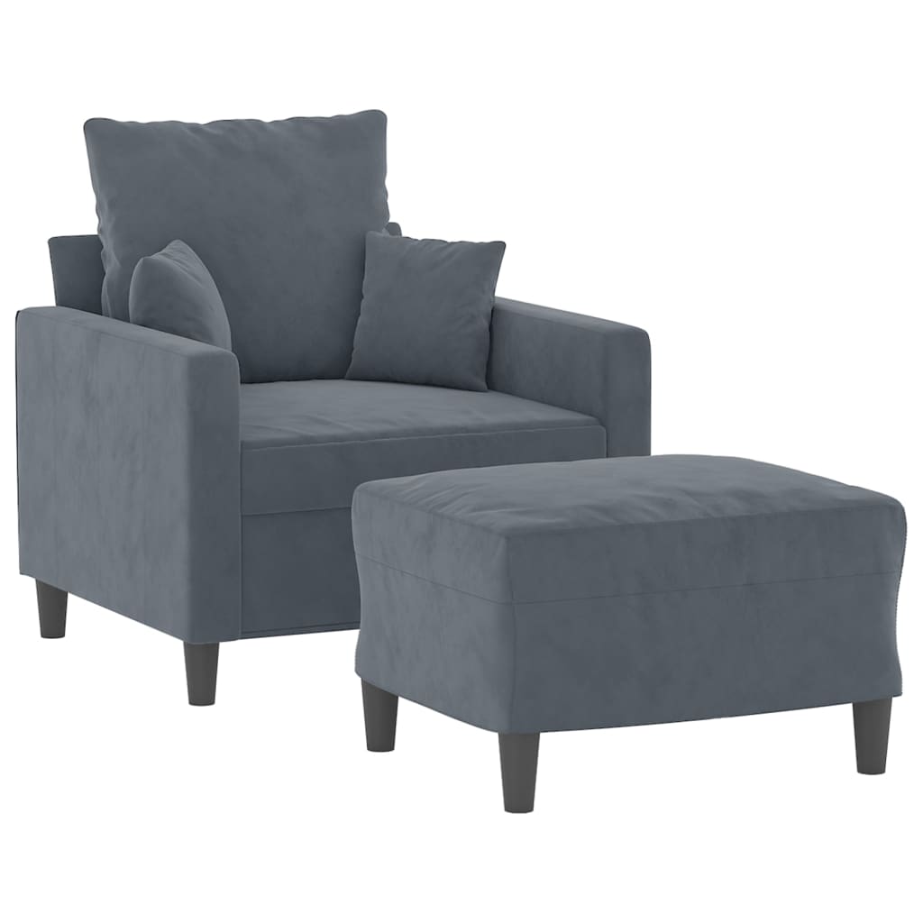 Poltrona com apoio de pés 60 cm veludo cinzento-escuro