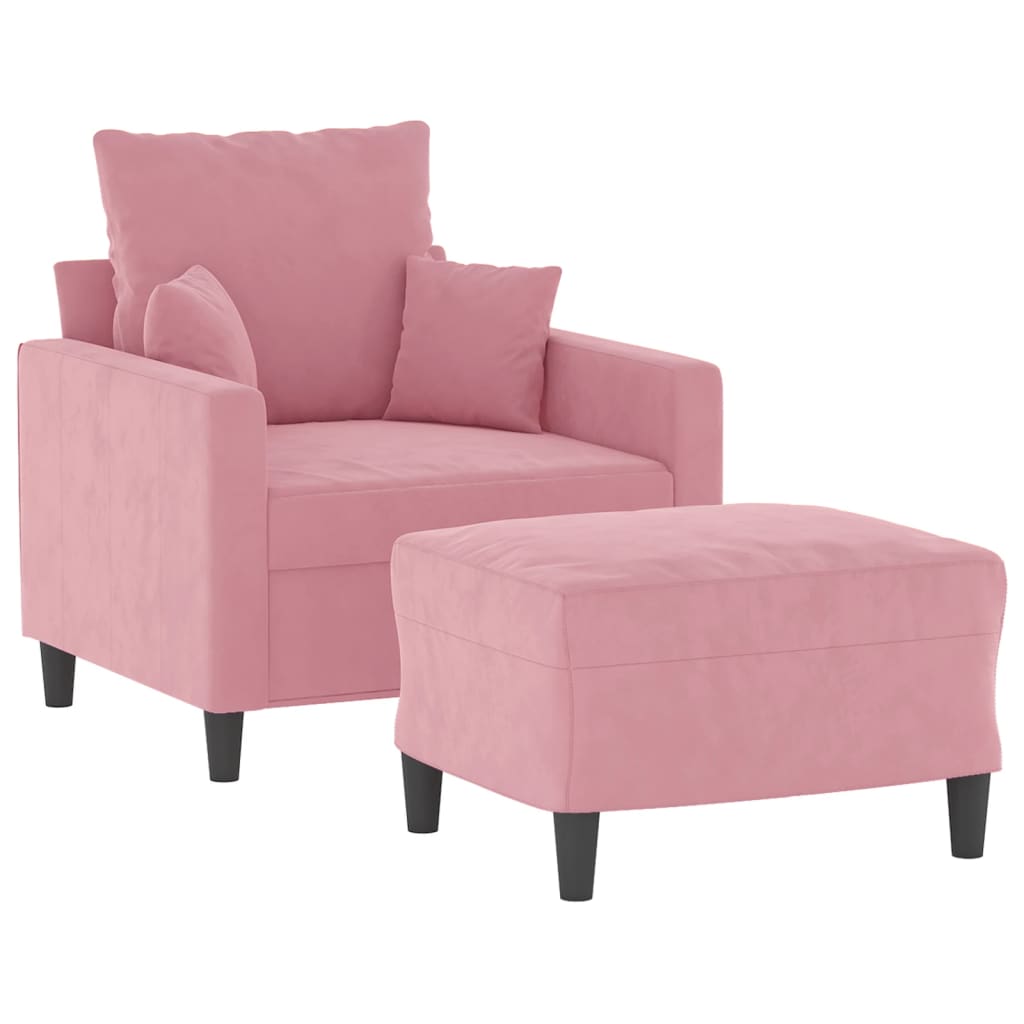 Poltrona com apoio de pés 60 cm veludo rosa