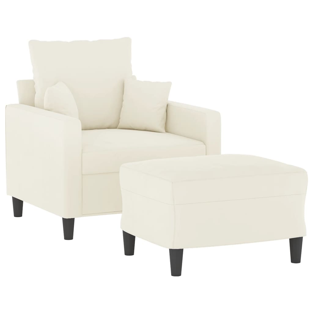 Poltrona com apoio de pés 60 cm veludo cor creme