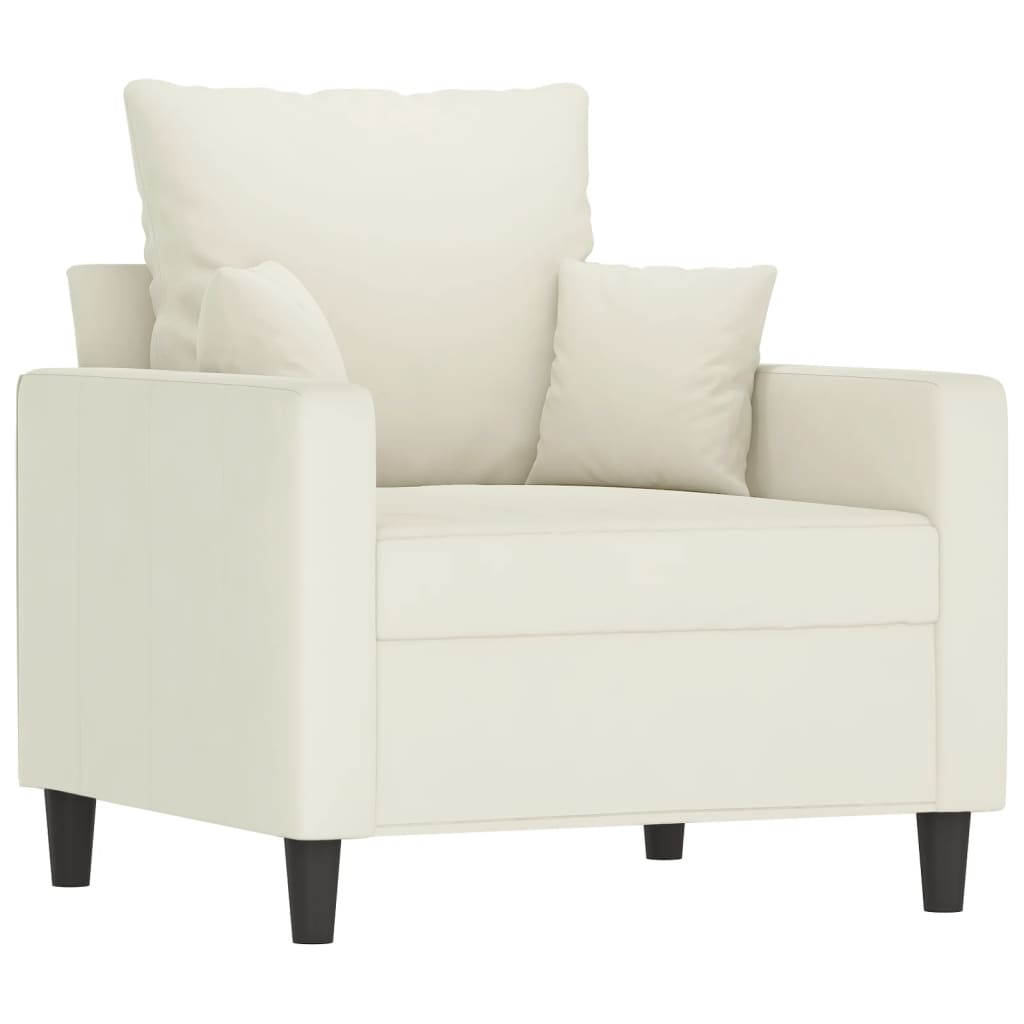 Poltrona com apoio de pés 60 cm veludo cor creme
