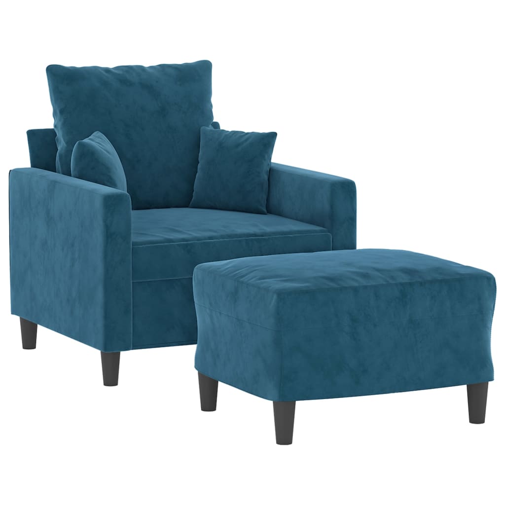 Poltrona com apoio de pés 60 cm veludo azul