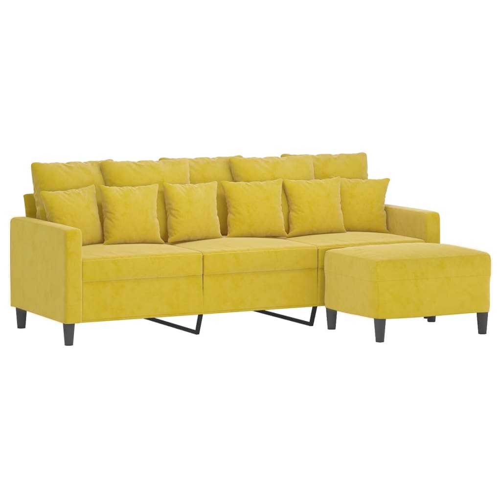 Sofá de 3 lugares com apoio de pés 180 cm veludo amarelo