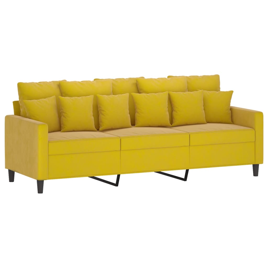 Sofá de 3 lugares com apoio de pés 180 cm veludo amarelo