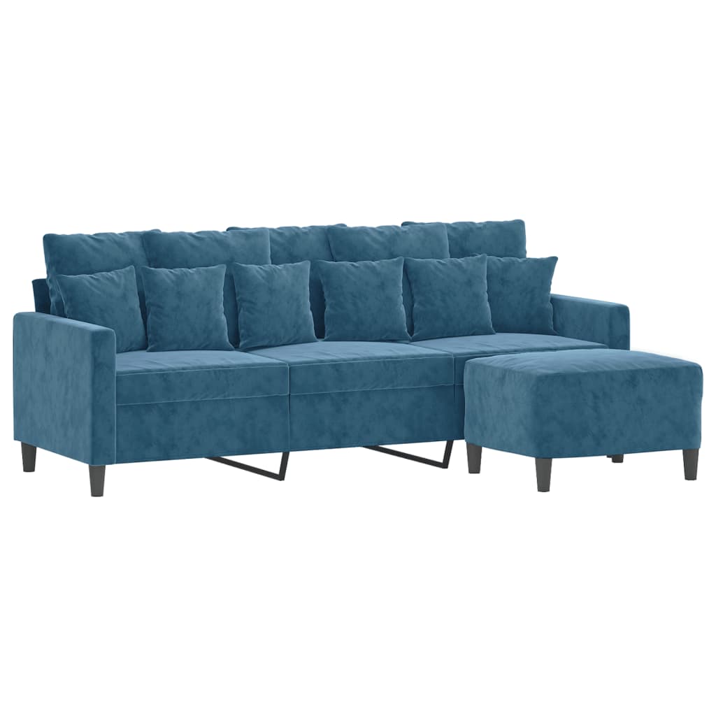 Sofá de 3 lugares com apoio de pés 180 cm veludo azul