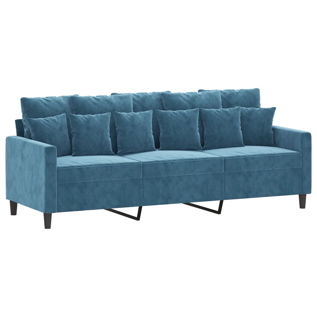 Sofá de 3 lugares com apoio de pés 180 cm veludo azul