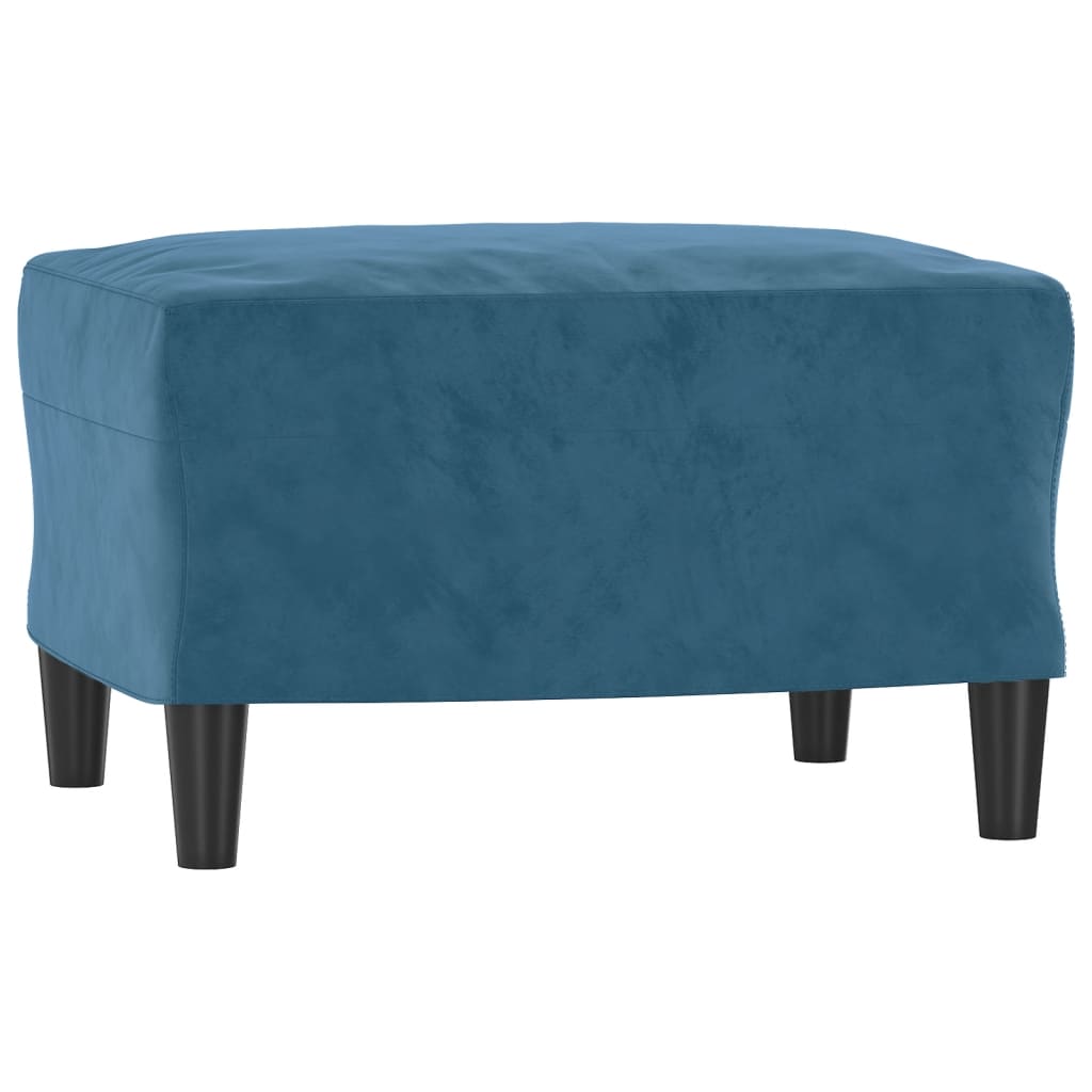 Sofá de 3 lugares com apoio de pés 180 cm veludo azul