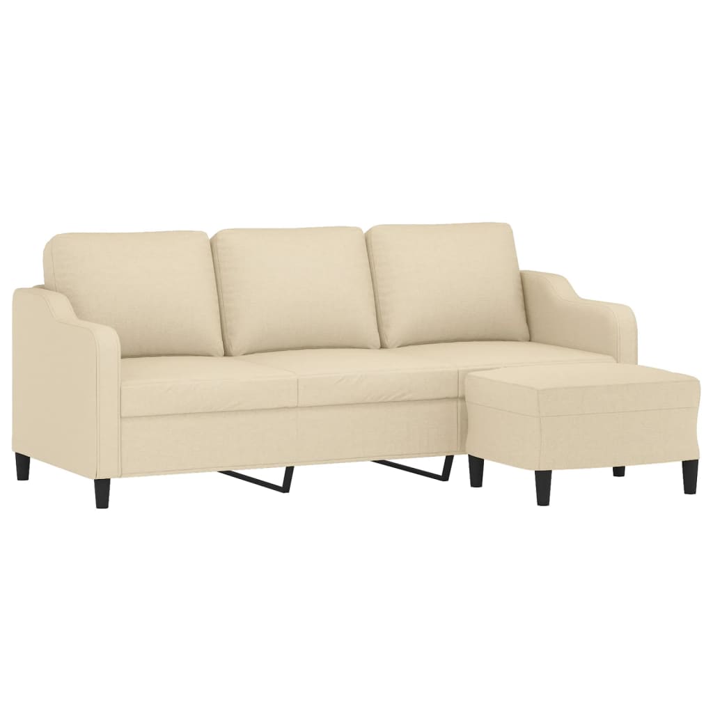 Sofá de 3 lugares com apoio de pés 180 cm tecido cor creme