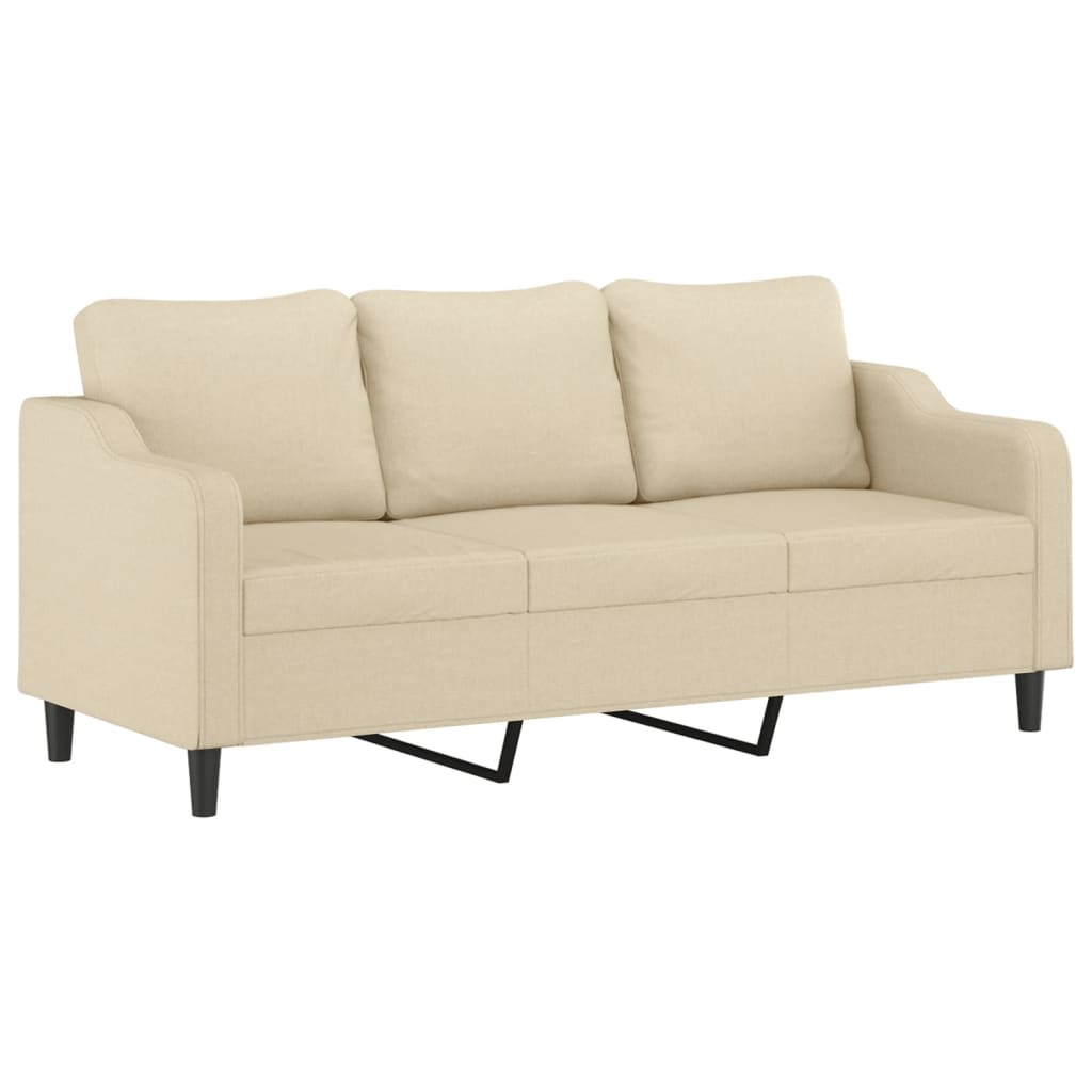 Sofá de 3 lugares com apoio de pés 180 cm tecido cor creme