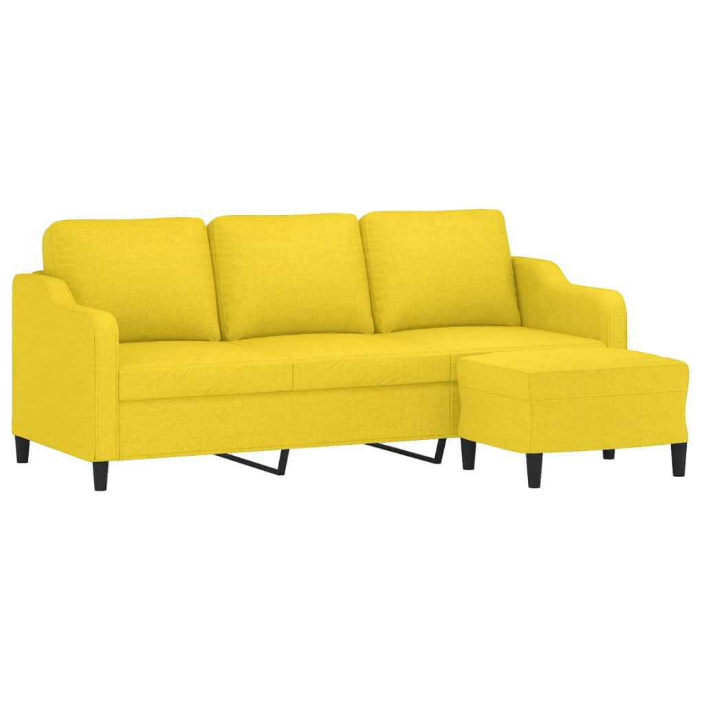 Sofá de 3 lugares com apoio de pés 180 cm tecido amarelo-claro