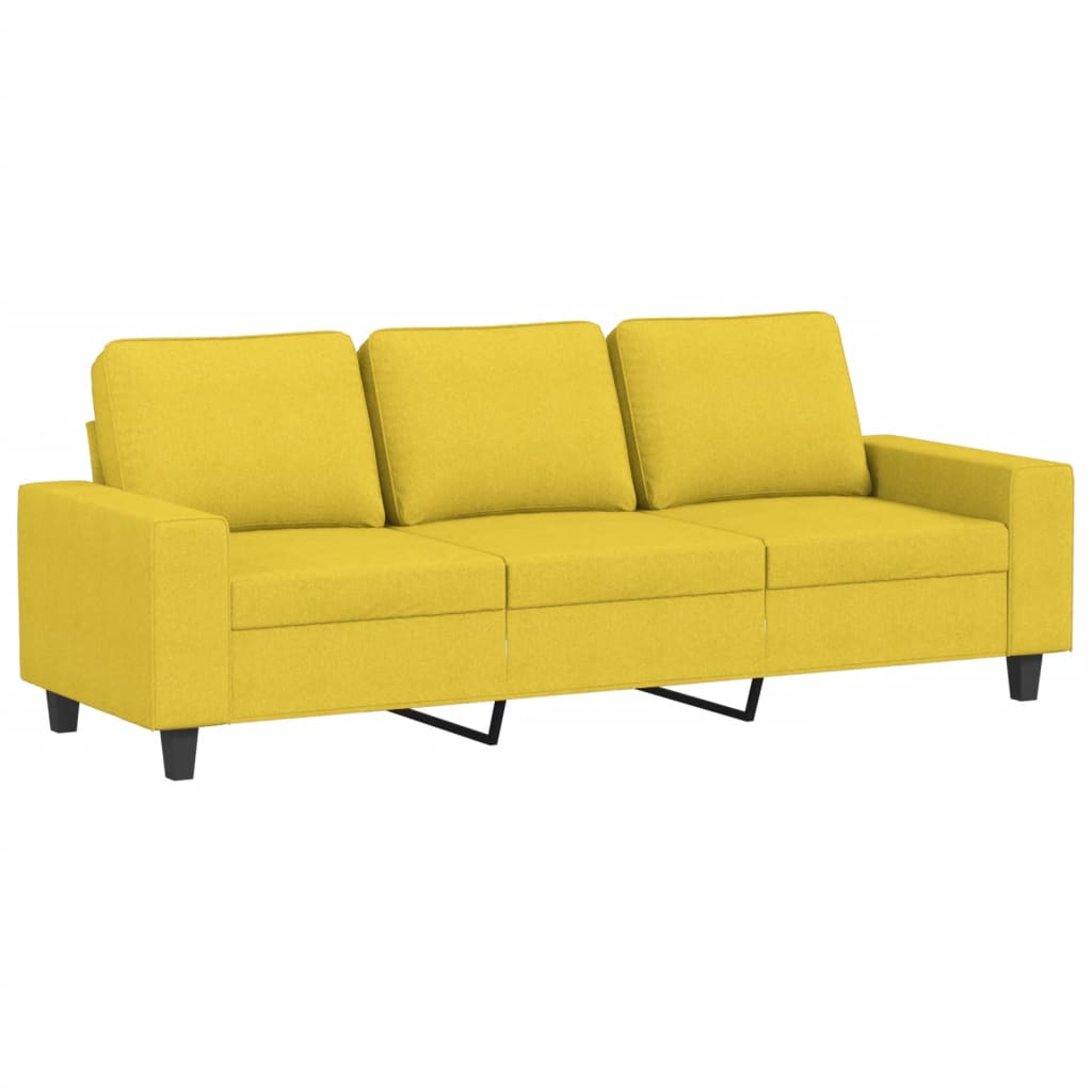 Sofá de 3 lugares com apoio de pés 180 cm tecido amarelo-claro