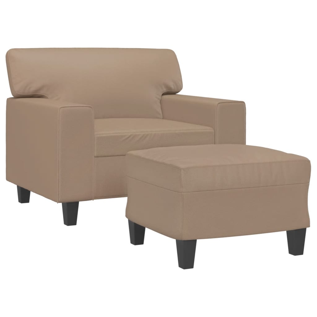 Poltrona com apoio de pés 60 cm couro artificial cappuccino