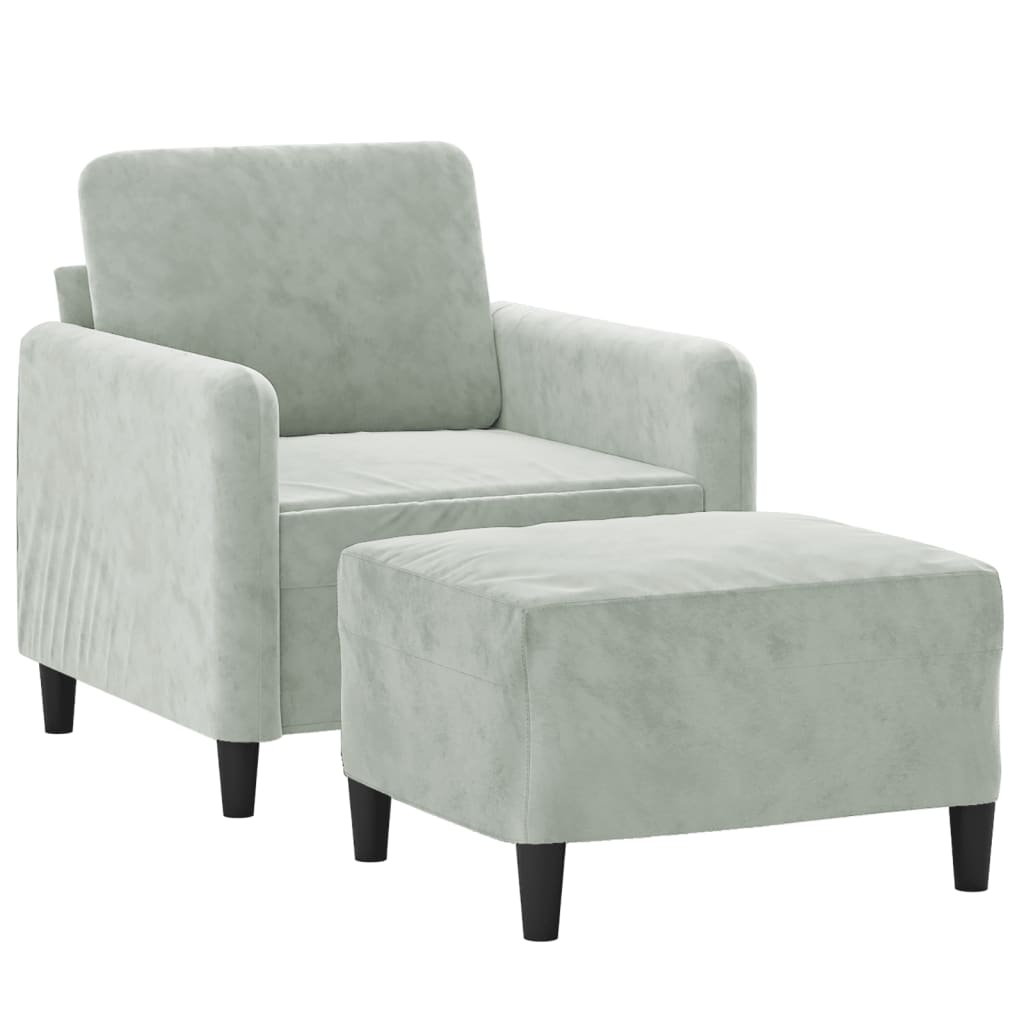 Poltrona com apoio de pés 60 cm veludo cinzento-claro