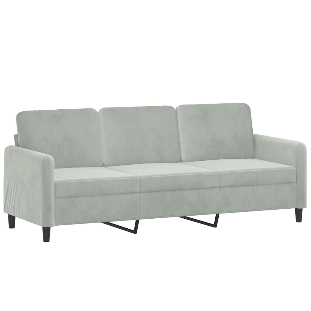 Sofá de 3 lugares com apoio de pés 180 cm veludo cinzento-claro