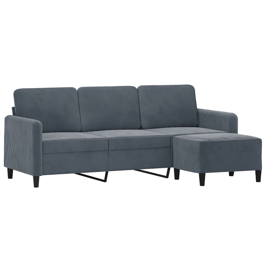 Sofá de 3 lugares com apoio de pés 180 cm veludo cinza-escuro