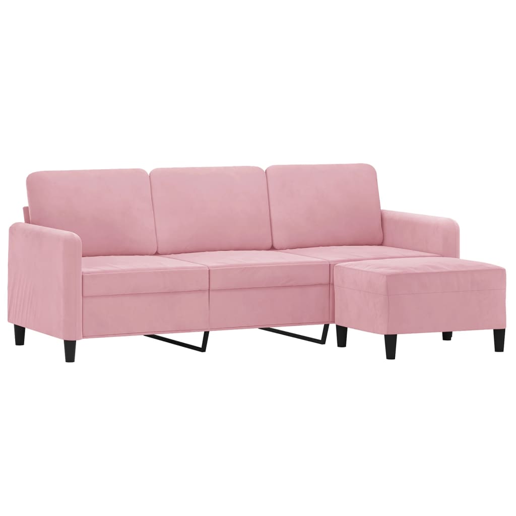 Sofá de 3 lugares com apoio de pés 180 cm veludo rosa